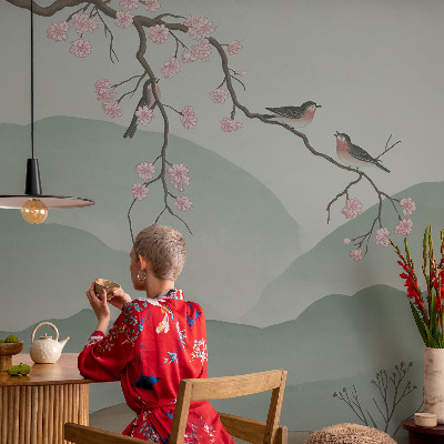 Papel mural con patrón decorativo con motivo de serenata japonesa