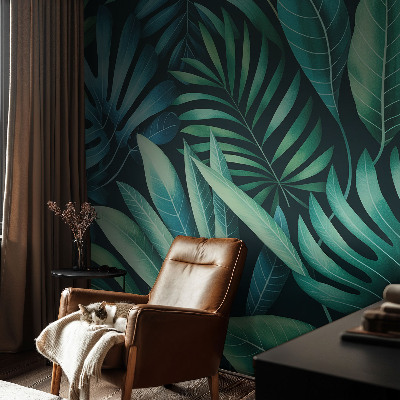 Fotomural decorativo para cabecero de cama con diseño de hojas tropicales