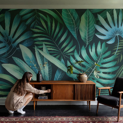Fotomural decorativo para cabecero de cama con diseño de hojas tropicales