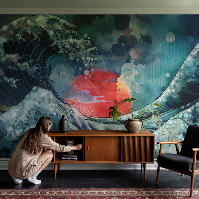 Papel mural con patrón decorativo con diseño Oriente oceánico
