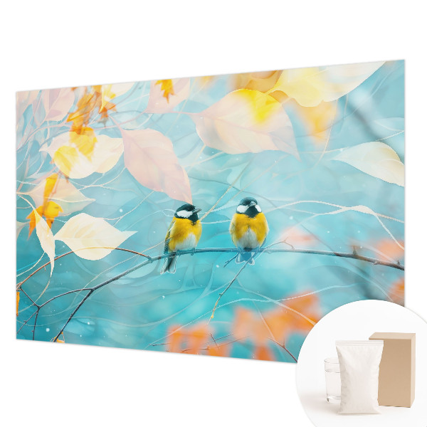 Papel mural con patrón decorativo con motivos de aves de primavera