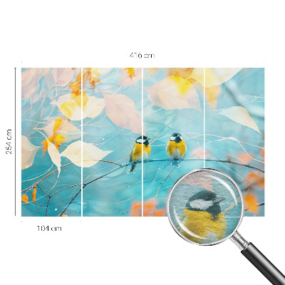 Papel mural con patrón decorativo con motivos de aves de primavera