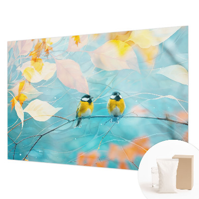 Papel mural con patrón decorativo con motivos de aves de primavera