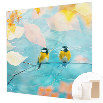 Papel mural con patrón decorativo con motivos de aves de primavera
