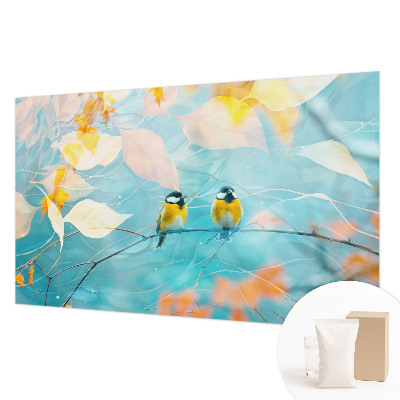 Papel mural con patrón decorativo con motivos de aves de primavera