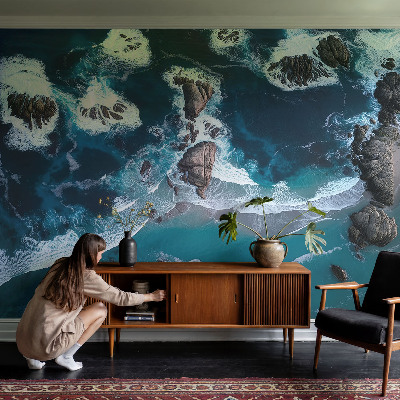 Papel mural con patrón decorativo con motivo de olas del océano