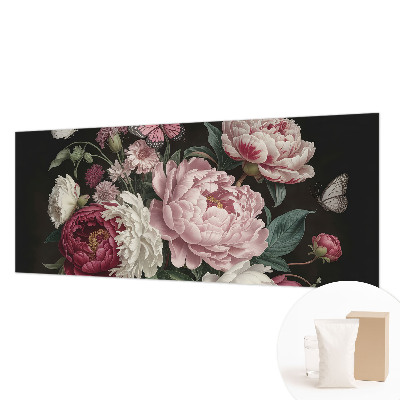 Papel mural texturado decorativo con diseño de peonías y mariposas