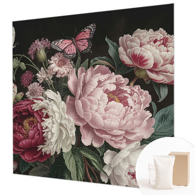 Papel mural texturado decorativo con diseño de peonías y mariposas