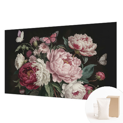 Papel mural texturado decorativo con diseño de peonías y mariposas