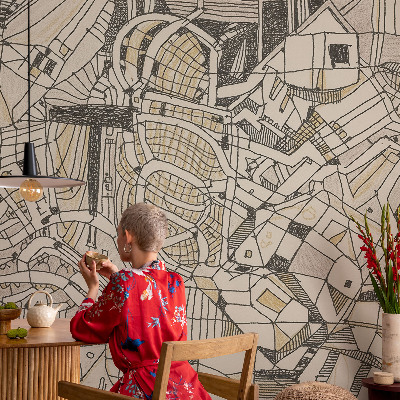 Papel mural con patrón decorativo con un motivo de abstracción geométrica