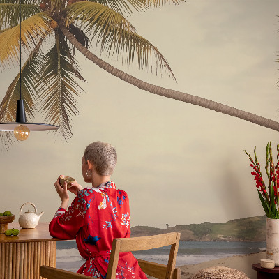 Mural de pared con estampado hermoso con motivo de paisaje tropical