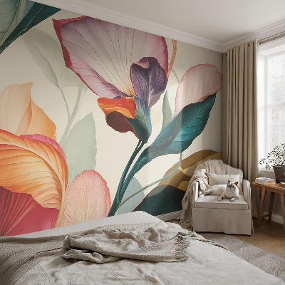 Papel mural con patrón decorativo con flores coloridas