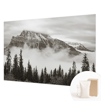 Papel mural con patrón decorativo con un paisaje de montaña