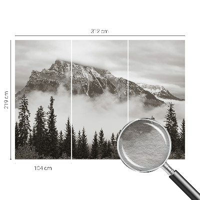 Papel mural con patrón decorativo con un paisaje de montaña