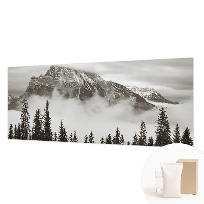 Papel mural con patrón decorativo con un paisaje de montaña