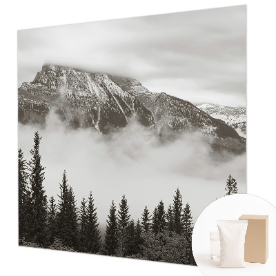 Papel mural con patrón decorativo con un paisaje de montaña