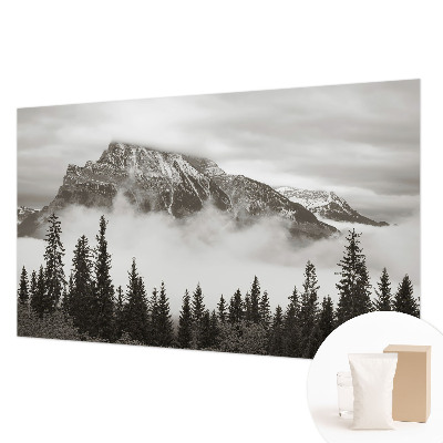 Papel mural con patrón decorativo con un paisaje de montaña