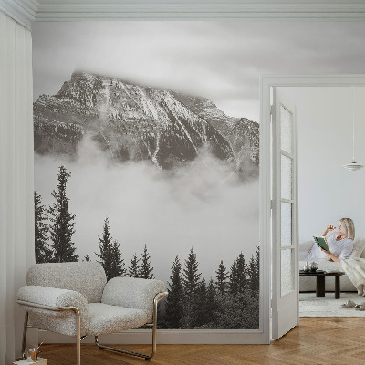 Papel mural con patrón decorativo con un paisaje de montaña