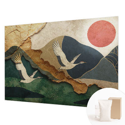 Mural decorativo con diseño de grullas del Este