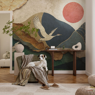 Mural decorativo con diseño de grullas del Este