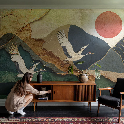Mural decorativo con diseño de grullas del Este