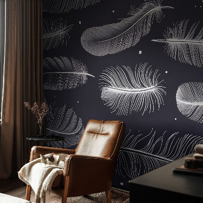 Mural de pared con estampado hermoso con un motivo de plumas sutiles