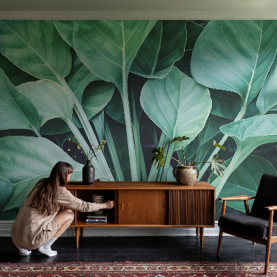 Mural de pared con estampado hermoso con motivo de naturaleza en tonos verdes