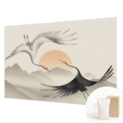 Papel mural texturado decorativo con diseño de grúas del Este