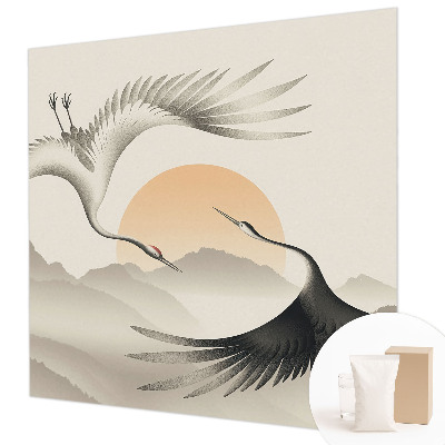 Papel mural texturado decorativo con diseño de grúas del Este