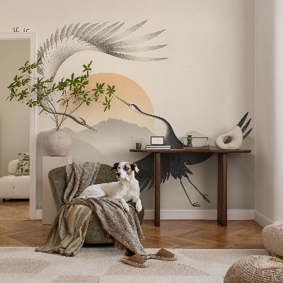 Papel mural texturado decorativo con diseño de grúas del Este