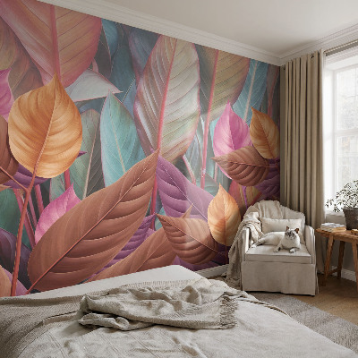Fotomural decorativo para cabecero de cama con hojas coloridas