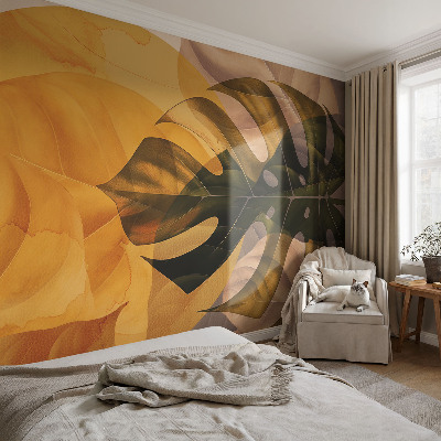 Papel mural con patrón decorativo con diseño de hojas abstractas