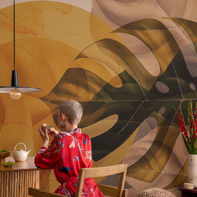 Papel mural con patrón decorativo con diseño de hojas abstractas