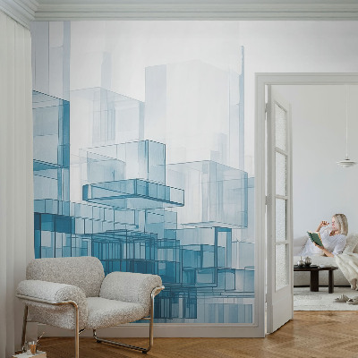 Papel mural texturado decorativo con diseño de cubos transparentes