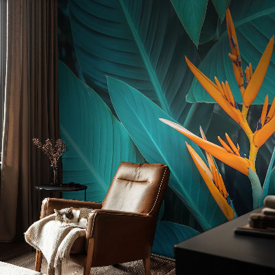 Mural de pared con estampado hermoso con motivo de flores frondosas