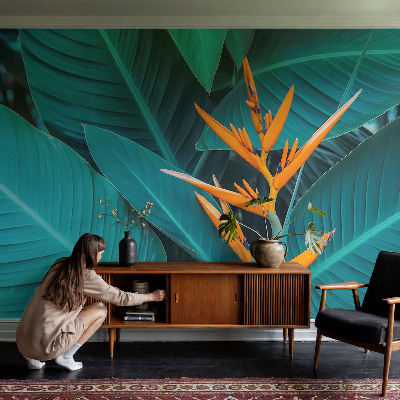 Mural de pared con estampado hermoso con motivo de flores frondosas