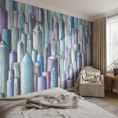 Mural decorativo con diseño de rascacielos de la ciudad