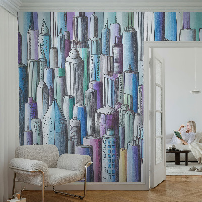 Mural decorativo con diseño de rascacielos de la ciudad