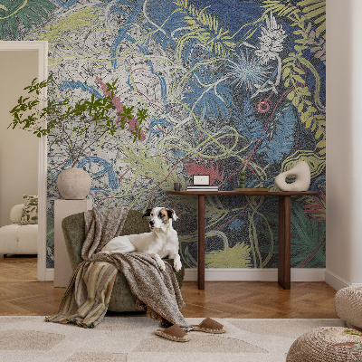 Mural de pared con estampado hermoso con remolinos de plantas