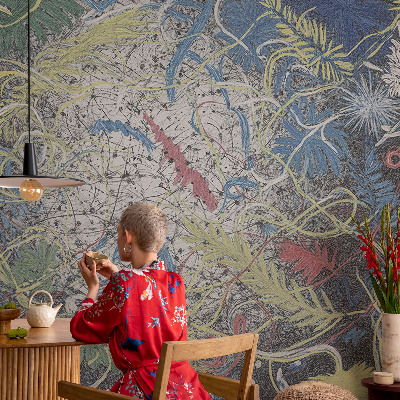 Mural de pared con estampado hermoso con remolinos de plantas