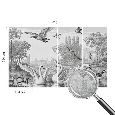 Papel mural con patrón decorativo con un paisaje clásico