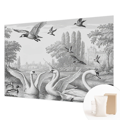 Papel mural con patrón decorativo con un paisaje clásico