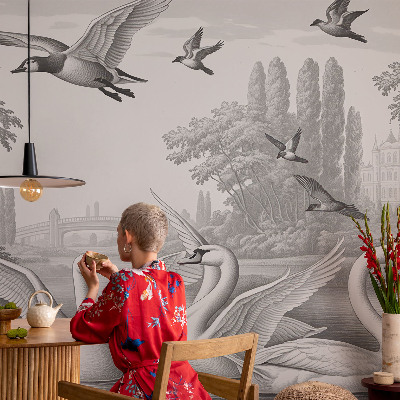 Papel mural con patrón decorativo con un paisaje clásico