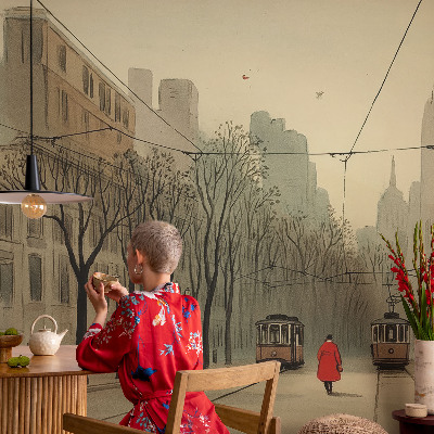 Papel mural con patrón decorativo con diseño «Simetría urbana»