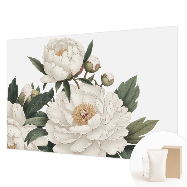 Mural decorativo con diseño de peonías blancas