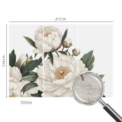 Mural decorativo con diseño de peonías blancas