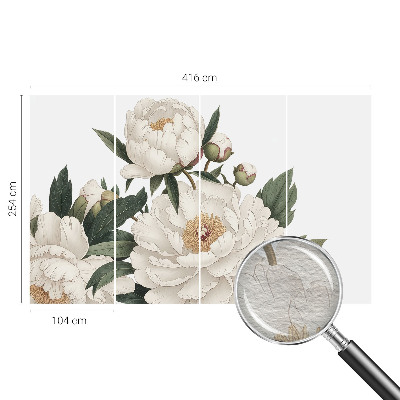Mural decorativo con diseño de peonías blancas