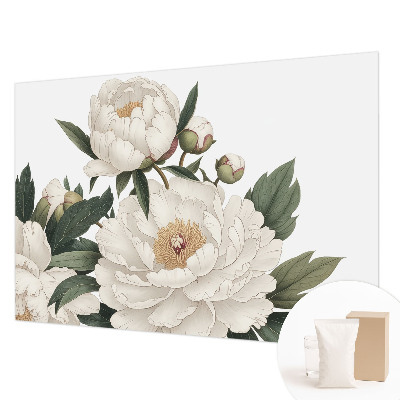 Mural decorativo con diseño de peonías blancas