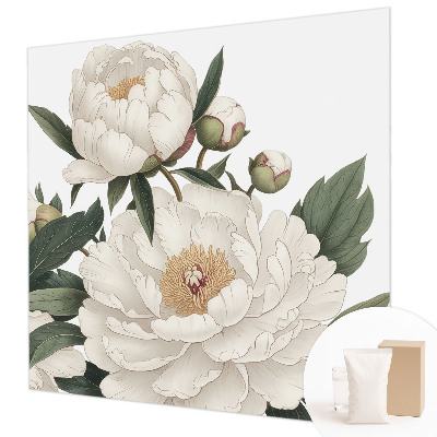 Mural decorativo con diseño de peonías blancas