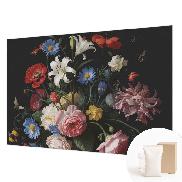 Mural de pared con estampado hermoso con motivo de flores e insectos